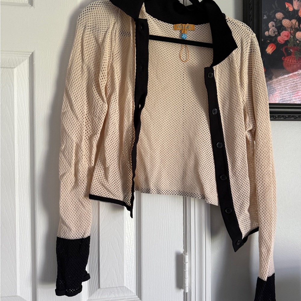 Stylish Black and Cream Mesh Women's Top